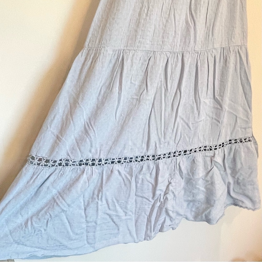 Simplee‎ Boho Ruffle Blue Tiered Crochet Daisies Maxi Dress - Women's Size M - Picture 8 of 10